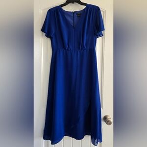 Ann Taylor Blue Flutter Sleeve A-Line Midi Dress